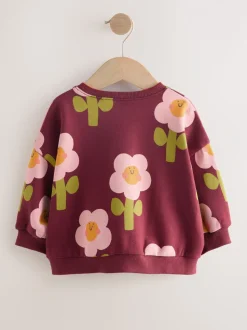 Bordeauxrode Smiley Bloemenprint - Sweatshirt met ronde hals (3 mnd-7 jr)