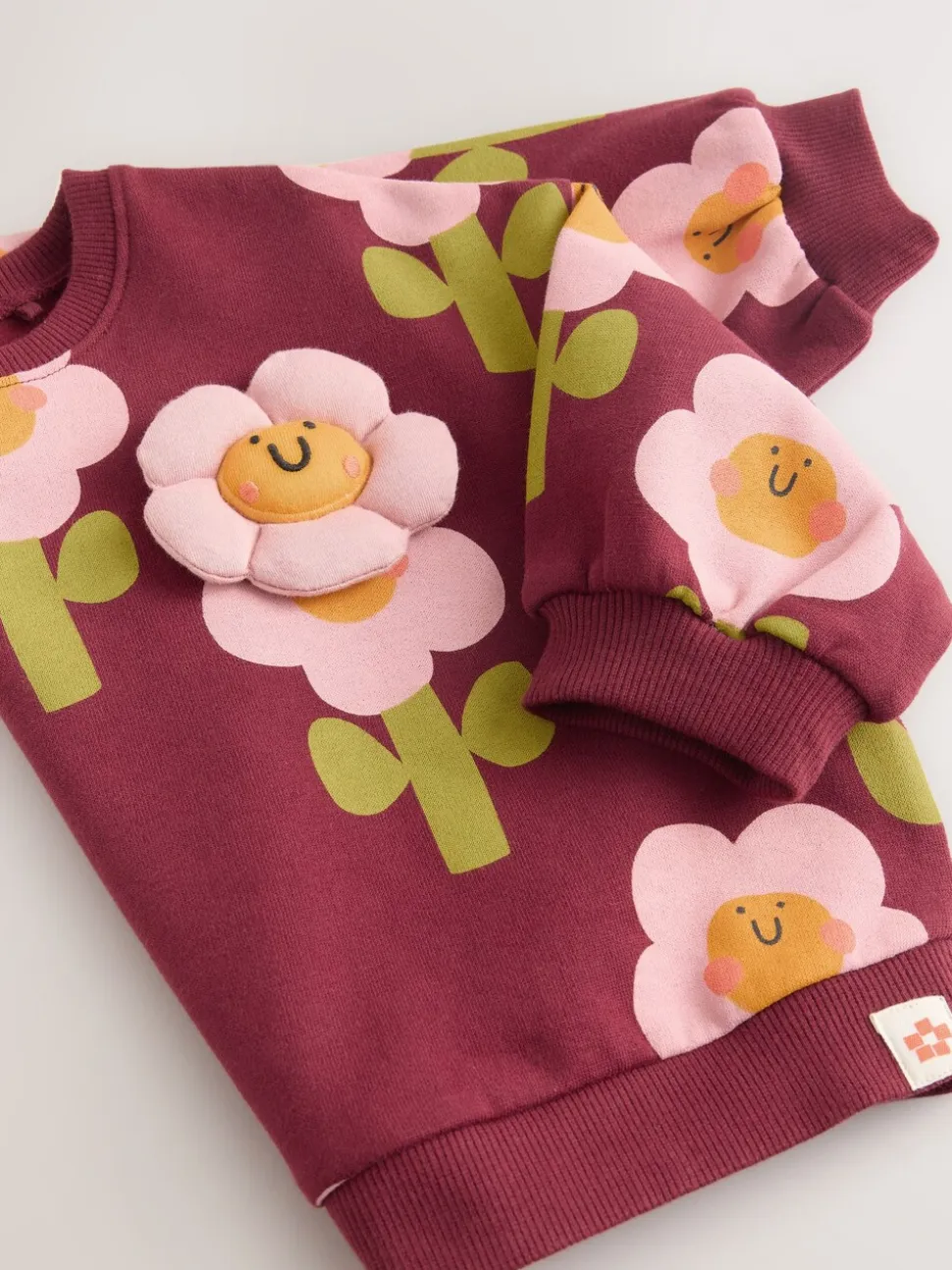 Bordeauxrode Smiley Bloemenprint - Sweatshirt met ronde hals (3 mnd-7 jr)