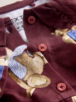 Bordeauxrode Teddybeer - Jurk met lange mouwen en kraag (3mnd-7jr)