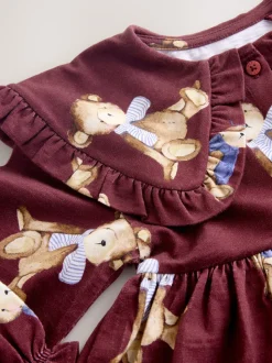 Bordeauxrode Teddybeer - Jurk met lange mouwen en kraag (3mnd-7jr)