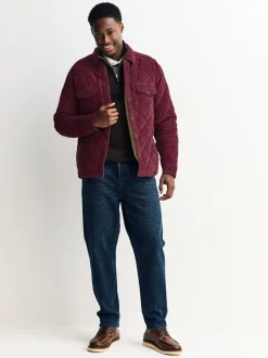 Bordeauxrood - Borg Lined Diamond Quilt Corduroy Shacket