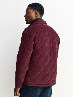 Bordeauxrood - Borg Lined Diamond Quilt Corduroy Shacket