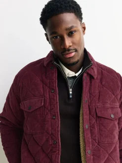 Bordeauxrood - Borg Lined Diamond Quilt Corduroy Shacket