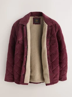 Bordeauxrood - Borg Lined Diamond Quilt Corduroy Shacket