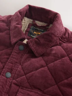 Bordeauxrood - Borg Lined Diamond Quilt Corduroy Shacket