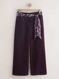 Bordeauxrood - Cord Wide Leg Trousers With Scarf