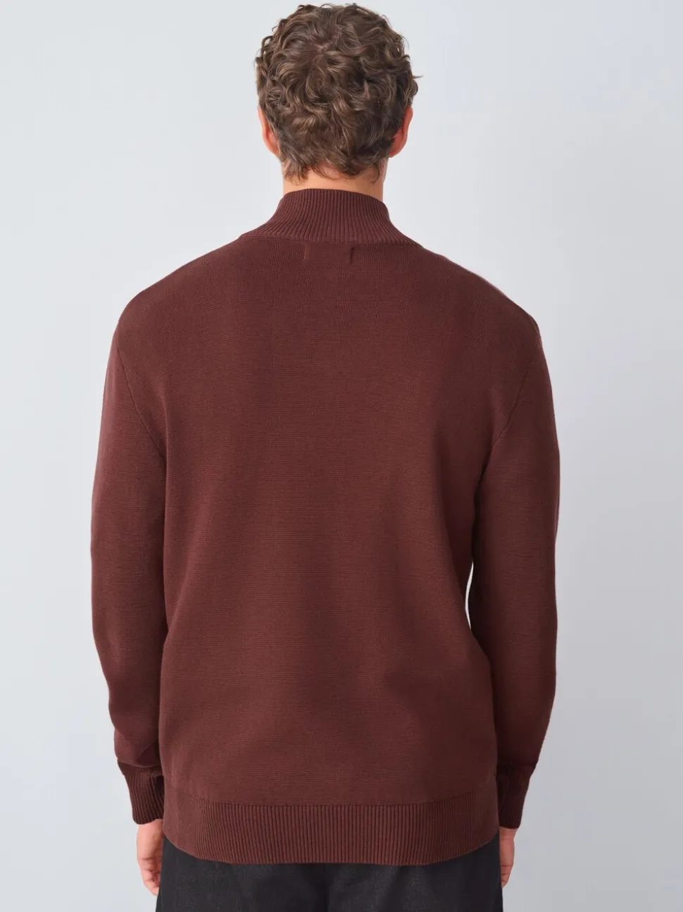 Bordeauxrood - Effen - Regular fit 100% katoenen premium trui met korte rits
