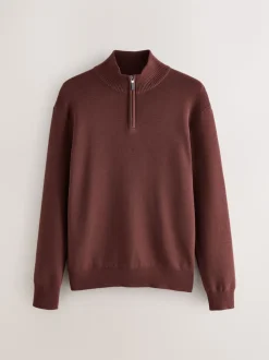 Bordeauxrood - Effen - Regular fit 100% katoenen premium trui met korte rits