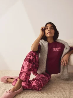 Bordeauxrood - Katoenen pyjama met korte mouw