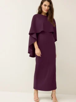 Bordeauxrood - Lange jurk met cape