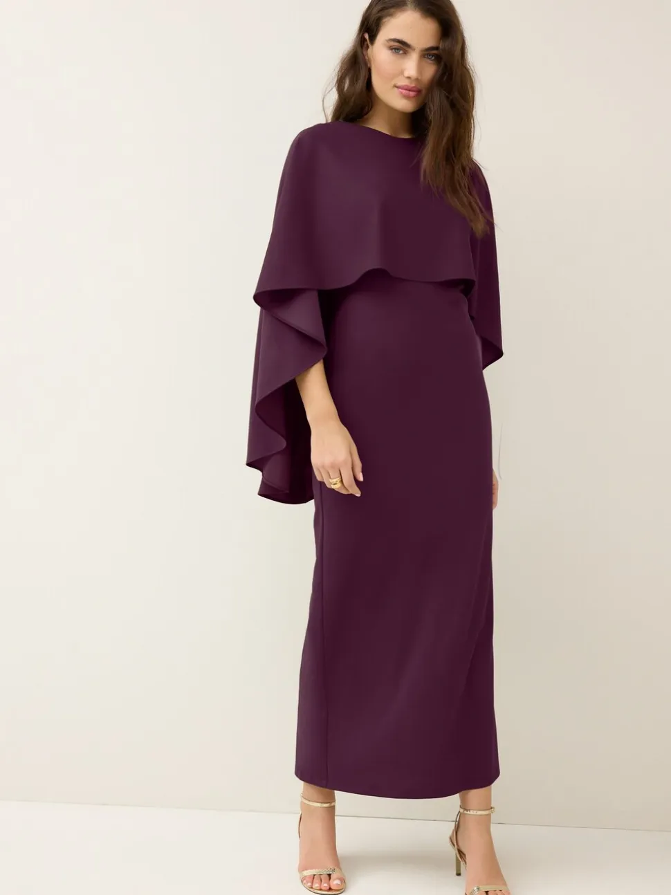 Bordeauxrood - Lange jurk met cape