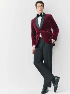 Bordeauxrood - Normale Pasvorm - Signature Pontoglio Italiaanse fluwelen blazer met sjaalkraag