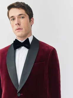 Bordeauxrood - Normale Pasvorm - Signature Pontoglio Italiaanse fluwelen blazer met sjaalkraag
