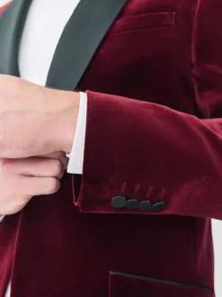 Bordeauxrood - Normale Pasvorm - Signature Pontoglio Italiaanse fluwelen blazer met sjaalkraag