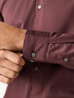 Bordeauxrood - Normale Pasvorm - Onderhoudsvriendelijk, getextureerd, slim fit overhemd met enkele manchet