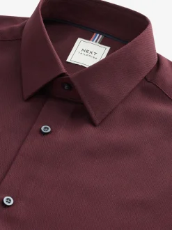 Bordeauxrood - Normale Pasvorm - Onderhoudsvriendelijk, getextureerd, slim fit overhemd met enkele manchet