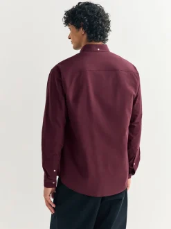 Bordeauxrood - Oxford-stretchoverhemd met lange mouwen