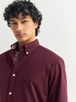 Bordeauxrood - Oxford-stretchoverhemd met lange mouwen
