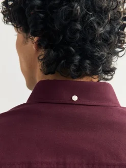 Bordeauxrood - Oxford-stretchoverhemd met lange mouwen