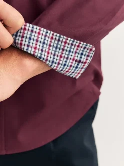 Bordeauxrood - Oxford-stretchoverhemd met lange mouwen