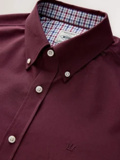 Bordeauxrood - Oxford-stretchoverhemd met lange mouwen