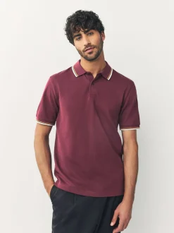 Bordeauxrood - Regular fit poloshirt met korte mouwen en contrasterende randen