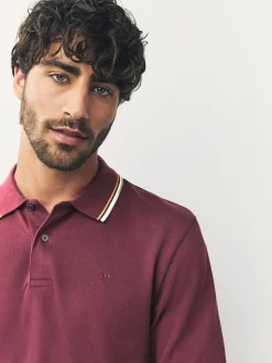 Bordeauxrood - Regular fit poloshirt met korte mouwen en contrasterende randen
