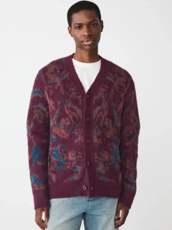 Bordeauxrood - Relaxed Fit Floral Pattern Cardigan