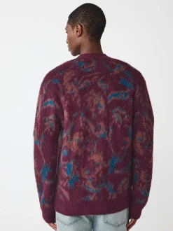 Bordeauxrood - Relaxed Fit Floral Pattern Cardigan