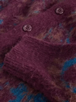 Bordeauxrood - Relaxed Fit Floral Pattern Cardigan
