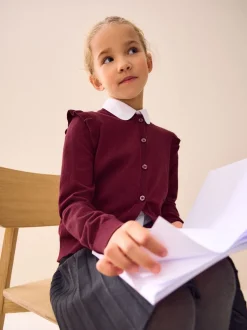 Bordeauxrood - Schoolvest met hoog katoengehalte en ruches op de schouders (3-16 jr)