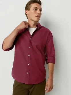 Bordeauxrood - Slim Fit - Oxford-hemd met lange mouwen