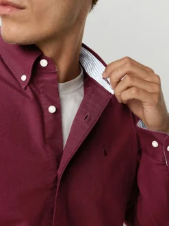 Bordeauxrood - Slim Fit - Oxford-hemd met lange mouwen