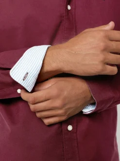 Bordeauxrood - Slim Fit - Oxford-hemd met lange mouwen