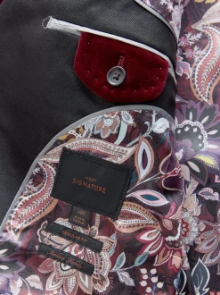Bordeauxrood - Slim Fit - Signature Pontoglio Italiaanse fluwelen blazer met sjaalkraag