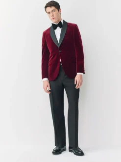 Bordeauxrood - Slim Fit - Signature Pontoglio Italiaanse fluwelen blazer met sjaalkraag