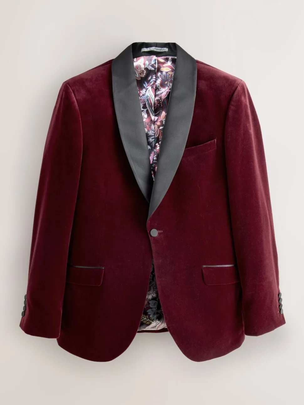 Bordeauxrood - Slim Fit - Signature Pontoglio Italiaanse fluwelen blazer met sjaalkraag