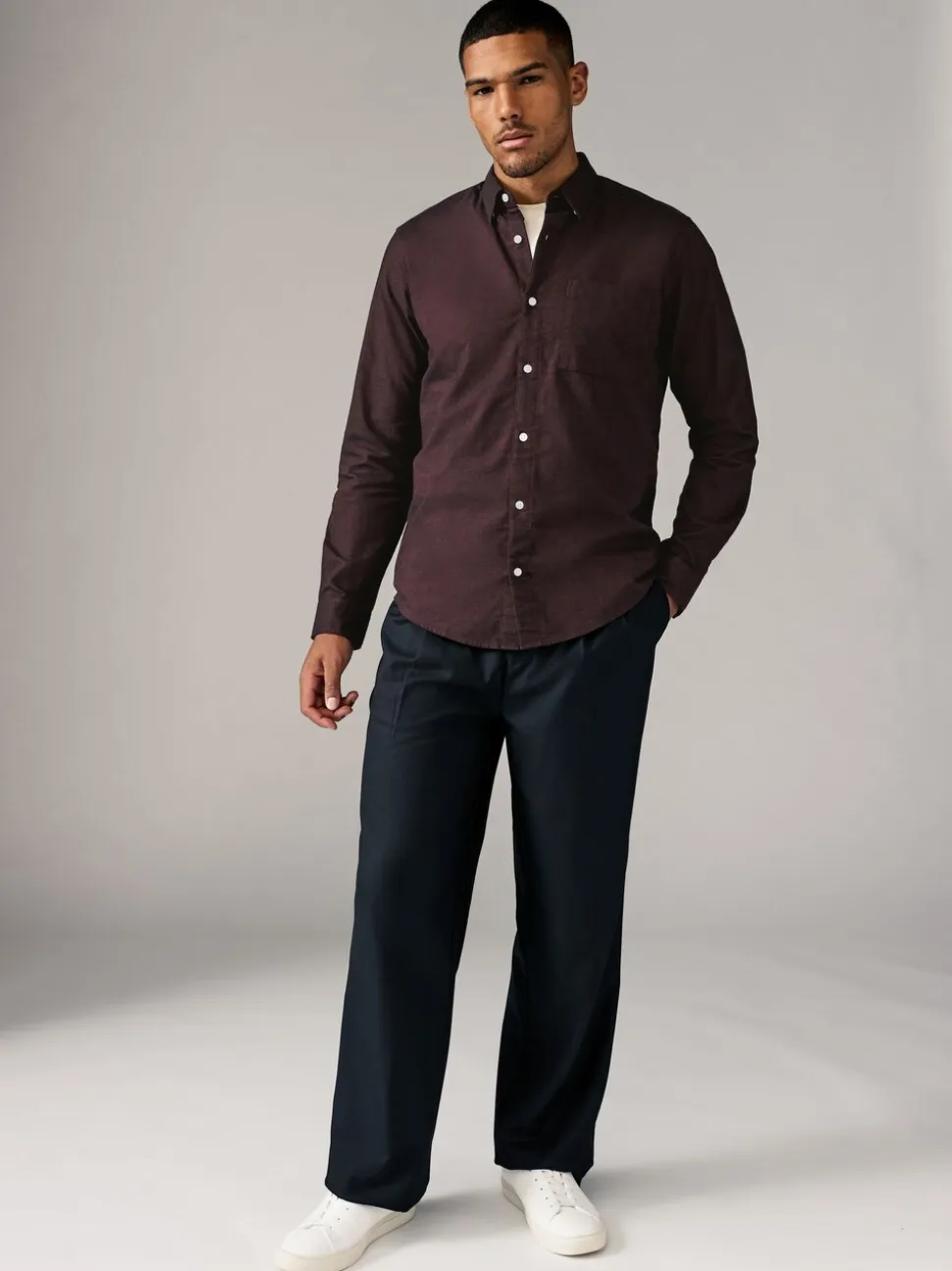 Bordeauxrood - Soft Touch Oxford Long Sleeve Shirt