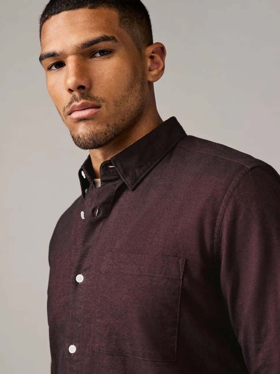 Bordeauxrood - Soft Touch Oxford Long Sleeve Shirt