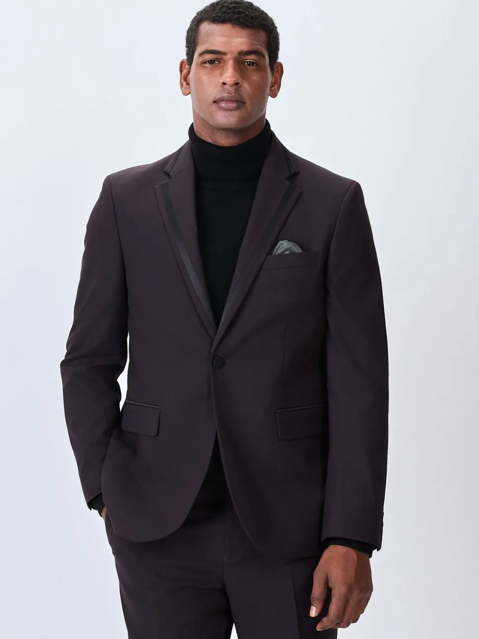 Bordeauxrood - Tailored fit - Inset Lapel Detail Tuxedo Suit Jacket
