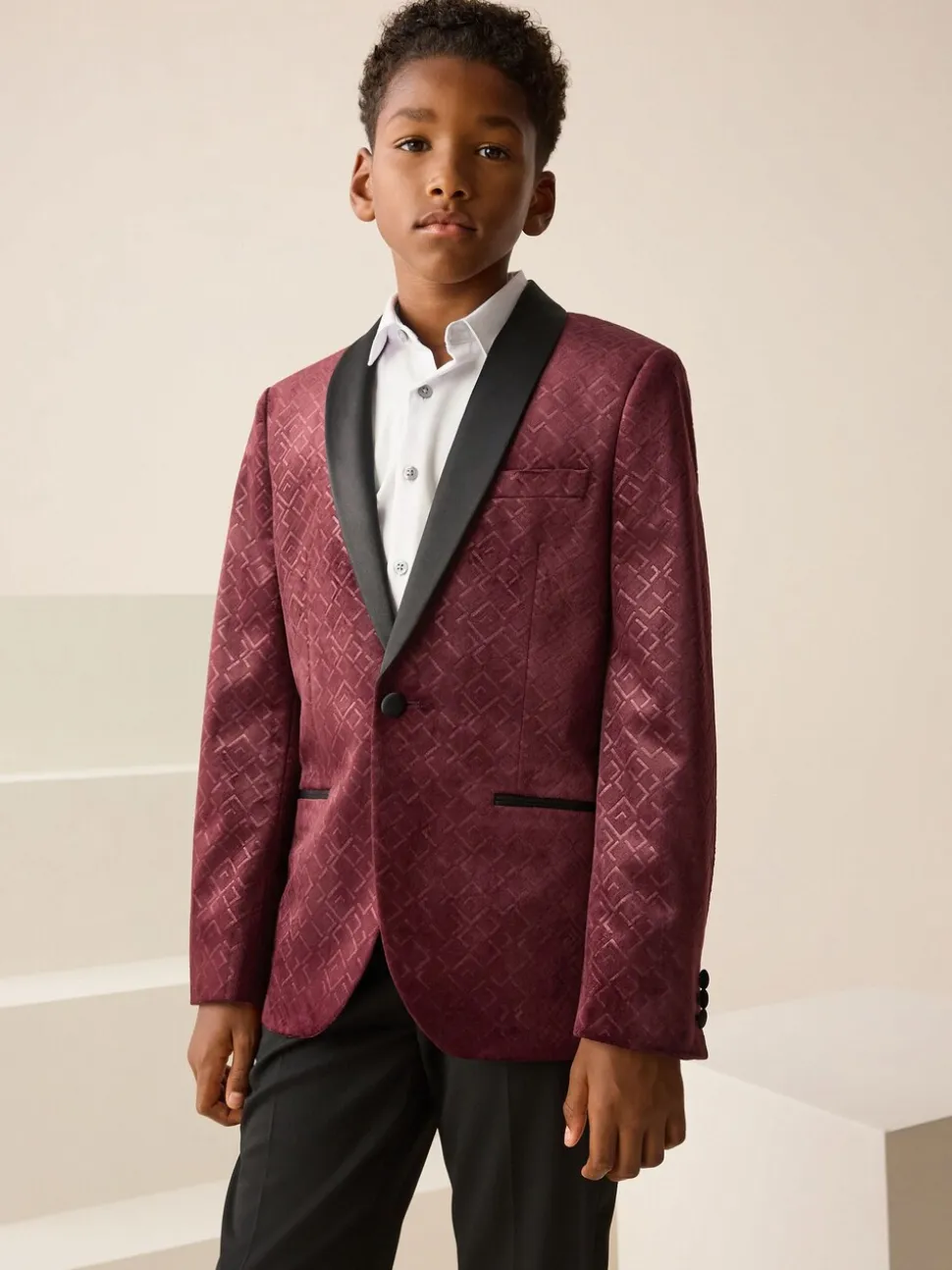 Bordeauxrood - Textured Velvet Blazer (3-16yrs)