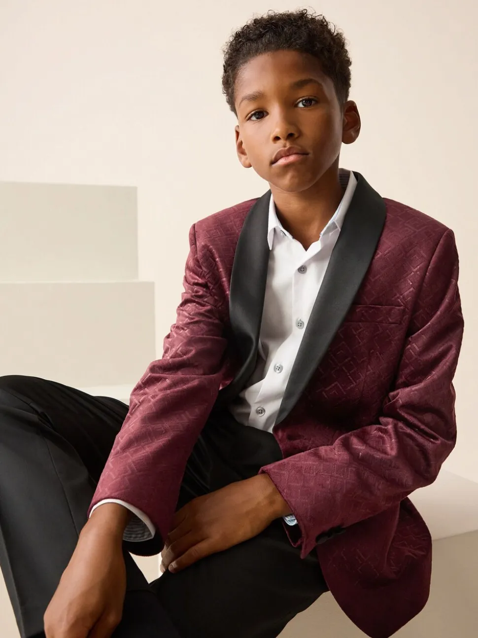 Bordeauxrood - Textured Velvet Blazer (3-16yrs)