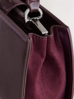 Bordeauxrood - Top Handle Tas met krokodillenmotief