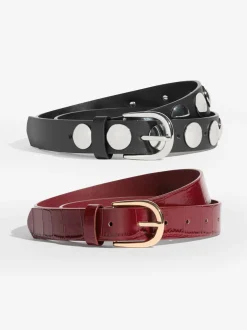 Bordeauxrood en zwart - Friends Like These Studded Belts 2 Pack