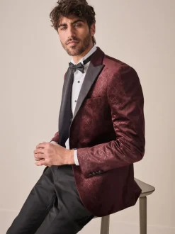 Bordeauxrood geometrisch - Slim Fit - Fluwelen blazer met patroon
