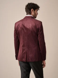 Bordeauxrood geometrisch - Slim Fit - Fluwelen blazer met patroon
