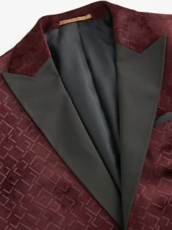 Bordeauxrood geometrisch - Slim Fit - Fluwelen blazer met patroon