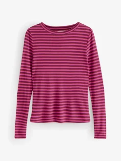 Bordeauxrood gestreept - T-shirt met lange mouwen en ronde hals