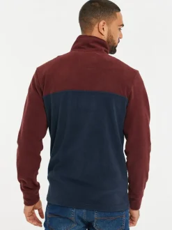 Bordeauxrood/marineblauw - Threadbare tweekleurige fleece sweatshirt met kwartrits