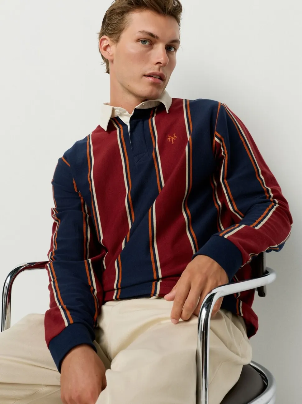 Bordeauxrood-marineblauw gestreept - Rugbyshirt